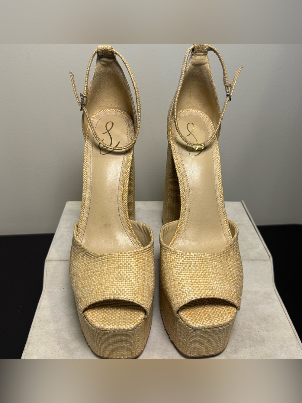 Sam Edelman Kori Beige Woven Platform Peep-Toe Sandals with Ankle Strap, size 11 - Picture 5 of 10